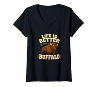 Women's Life is Better with a Buffalo Funny Bison Lover V-Neck T-Shirt