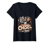 Women's Life is Better with a Chisel in Hand Sculpting Pottery Clay V-Neck T-Shirt
