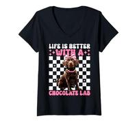 Womens Life is Better with A Chocolate Lab Labrador Retriever Dog V-Neck T-Shirt