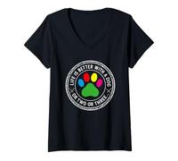 Women's Life is Better with a Dog or Two or Three Funny Dog Lover V-Neck T-Shirt