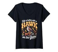 Women's Life is Better with a Hawk on the Glove Falconry V-Neck T-Shirt