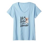 Womens Life is Better with A Labrador, Yellow Lab Retriever V-Neck T-Shirt