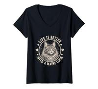 Women's Life is Better with A Maine Coon Cat Breed Lover Gifts V-Neck T-Shirt