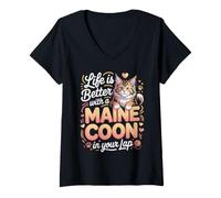 Women's Life is Better with a Maine Coon in Your Lap Cat Lover V-Neck T-Shirt