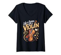 Women's Life is Better with a Violin Violinist Fiddle V-Neck T-Shirt