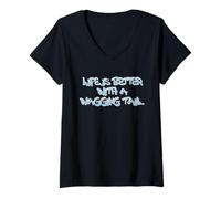 Womens Life is Better with a Wagging Tail Quote V-Neck T-Shirt