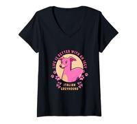 Women's Life is Better with an Iggy Retro Italian Greyhound V-Neck T-Shirt