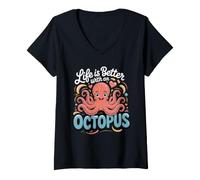 Women's Life is Better with an Octopus Cephalopod Marine V-Neck T-Shirt