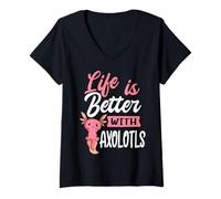 Women's Life is Better with Axolotls Mexican Salamander Axolotl V-Neck T-Shirt