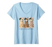 Women's Life is Better with Cats Leopard Polka Dot Plaid Pattern V-Neck T-Shirt