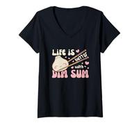 Women's Life is Better with Dim Sum Kawaii Dim Sum Dumpling V-Neck T-Shirt