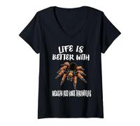 Womens Life Is Better With Mexican Red Knee Tarantulas V-Neck T-Shirt