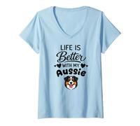 Women's Life is Better with My Aussie Australian Shepherd Dog V-Neck T-Shirt
