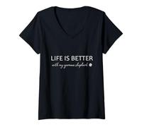 Womens Life Is Better With My German Shepherd, German Shepherd V-Neck T-Shirt