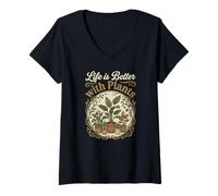 Women's Life is Better with Plants - Houseplant Lover V-Neck T-Shirt