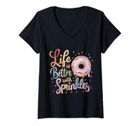 Women's Life is Better with Sprinkles Donut Doughnut Lover V-Neck T-Shirt