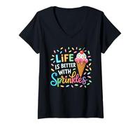 Women's Life is Better with Sprinkles Ice Cream Lovers Summer V-Neck T-Shirt