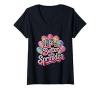 Womens Life Is Better With Sprinkles Sweet Ice Cream Lover V-Neck T-Shirt