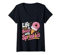 Womens Life is Better with Sprinkles Sweet Ice Cream Lover V-Neck T-Shirt