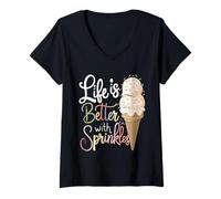 Women's Life is Better with Sprinkles Sweet Ice Cream Lover V-Neck T-Shirt