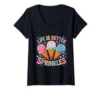 Womens Life Is Better With Sprinkles Sweet Ice Cream Lover V-Neck T-Shirt