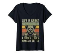 Women's Life is Great A Border Terrier Makes It Better Dog Lover V-Neck T-Shirt