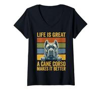 Women's Life is Great A Cane Corso Makes It Better Funny Dog Lover V-Neck T-Shirt