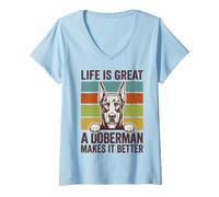 Women's Life is Great A Doberman Makes It Better Fun Dog Lover V-Neck T-Shirt