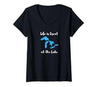Womens Life is Great at the Lake Great Lakes Funny Design V-Neck T-Shirt