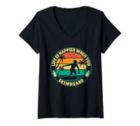 Women's Life is Happier When You Skimboard Skimboarding Surfer V-Neck T-Shirt