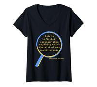 Womens Life is Infinitely Stranger - Novelty Sherlock Holmes Quote V-Neck T-Shirt