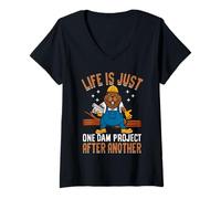 Womens Life is Just One Dam Project After Another Funny Beaver V-Neck T-Shirt