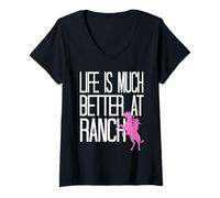 Womens Life Is Much Better At Ranch Cowboy Rodeo Life V-Neck T-Shirt