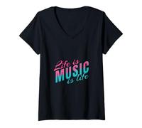 Womens Life Is Music Statement Music Listening to Life Saying Musician V-Neck T-Shirt