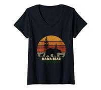 Womens Life is Really Good Mama Bear Vintage Retro Mothers Day V-Neck T-Shirt