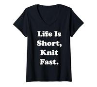 Womens Life Is Short Knit Fast Funny Saying V-Neck T-Shirt