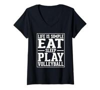 Womens Life is Simple Eat Sleep Play Volleyball V-Neck T-Shirt