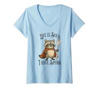 Womens Life Is Soup, I Have Spork, cute innocent raccoon V-Neck T-Shirt