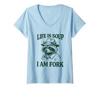 Women's Life is Soup I'm Fork Racoon Funny Design Vintage V-Neck T-Shirt