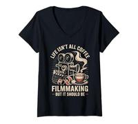 Womens Life Isn't All Coffee And Filmmaking Funny Filmmaker V-Neck T-Shirt