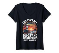 Womens Life Isn't All Dogs and Lighthouses Ocean V-Neck T-Shirt