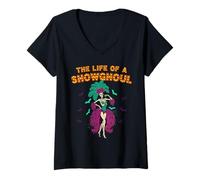 Womens Life of a Showghoul Halloween Skeleton Showgirl Retro Tee V-Neck T-Shirt
