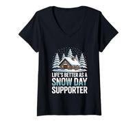 Womens Life’s Better As A Snow Day Supporter Cabin Life V-Neck T-Shirt