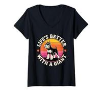 Womens Life’s Better with a Giant - Retro Style Giant Schnauzer V-Neck T-Shirt