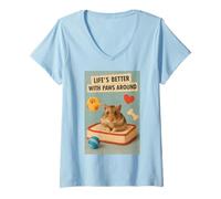 Womens Life’s Better With Paws Around: Cute Hamster Pajamas V-Neck T-Shirt