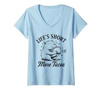 Womens Life’s Short Eat More Tacos Funny Capybara Lover V-Neck T-Shirt