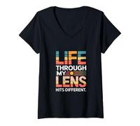 Women's Life Through My Lens Hits Different Photography V-Neck T-Shirt