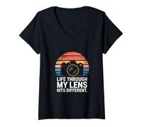 Women's Life Through My Lens Hits Different Photography V-Neck T-Shirt