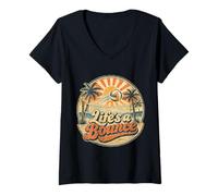 Women's Life's A Bounce Beach Volleyball Sunset Retro Graphic V-Neck T-Shirt