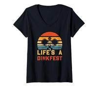 Womens Life's A Dinkfest Retro Pickleball V-Neck T-Shirt